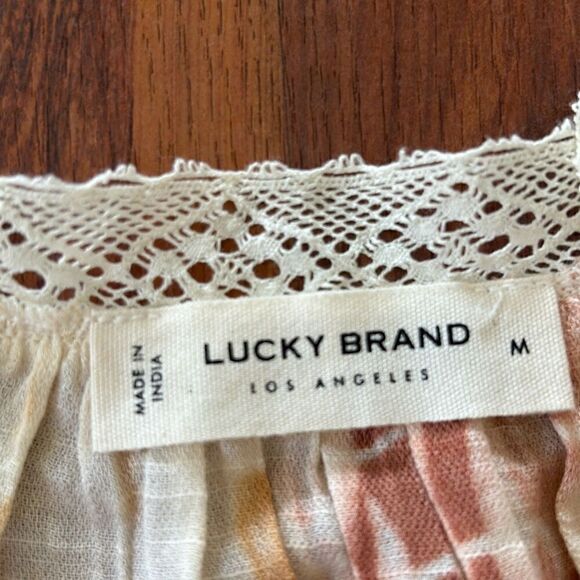 Lucky Brand cream and rust tie-dyed lightweight gauze cropped shirt tank top wit - Picture 2 of 4